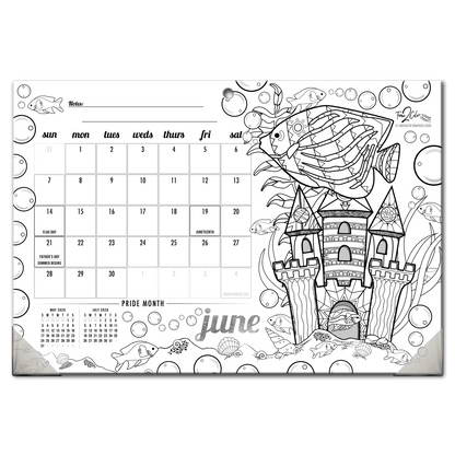 2027 Tropical Fish 19” x 13” Home Edition Desk Blotter/Wall Coloring Calendar