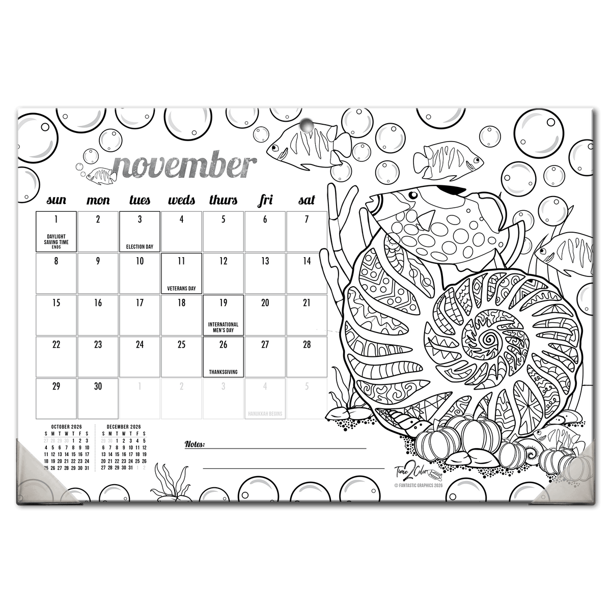 2027 Tropical Fish 19” x 13” Home Edition Desk Blotter/Wall Coloring Calendar