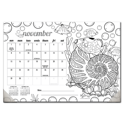2027 Tropical Fish 19” x 13” Home Edition Desk Blotter/Wall Coloring Calendar
