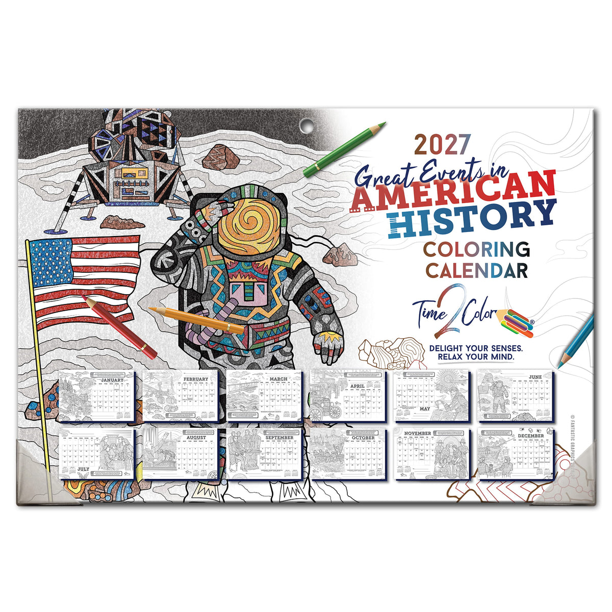 2027 Great Events in American History 19”x 13” Home Edition Desk Blotter/Wall Coloring Calendar