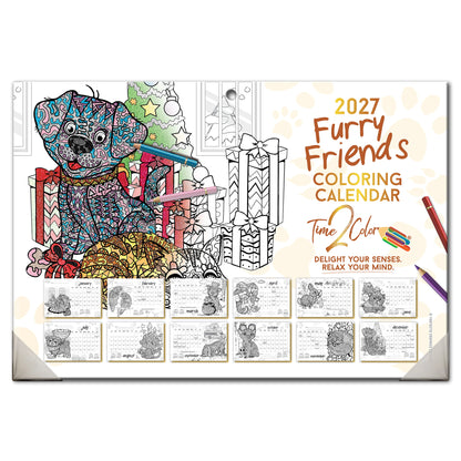 2027 Furry Friends 19” x 13” Home Edition Desk Blotter/Wall Coloring Calendar
