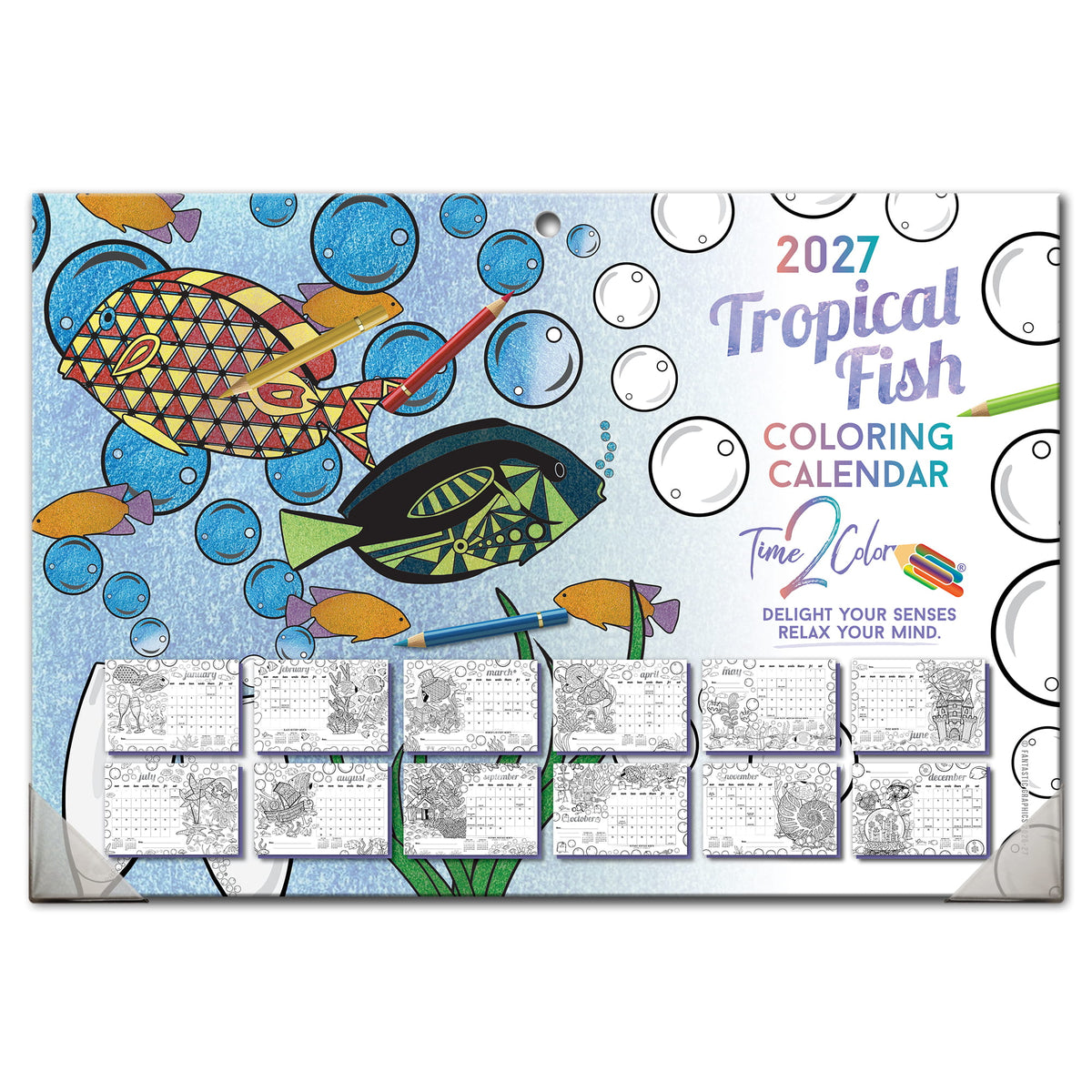2027 Tropical Fish 19” x 13” Home Edition Desk Blotter/Wall Coloring Calendar