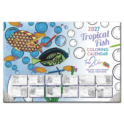 2027 Tropical Fish 19” x 13” Home Edition Desk Blotter/Wall Coloring Calendar