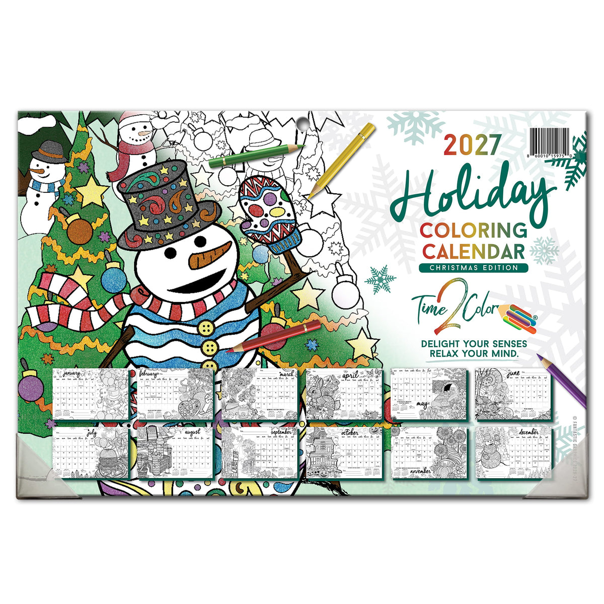 2027 “Christmas” Holiday 19” x 13” Home Edition Desk Blotter/Wall Coloring Calendar