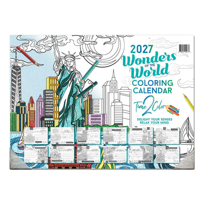 2027 Wonders Of The World 22” x 16” Office Edition Desk Blotter/Wall Coloring Calendar