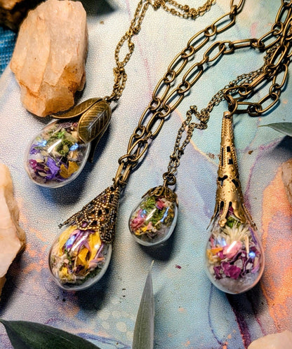Unique Handcrafted Large Medicine Woman Floral Necklace with Quartz and Colorado Wildflowers (Copy)
