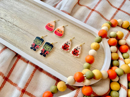 Cute Halloween Earrings | Candy Corn, Frankenstein &amp; Ghost Clay Earrings