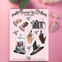A pink sticker sheet titled &