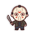 Cartoon character in a mask holding a knife on a white background