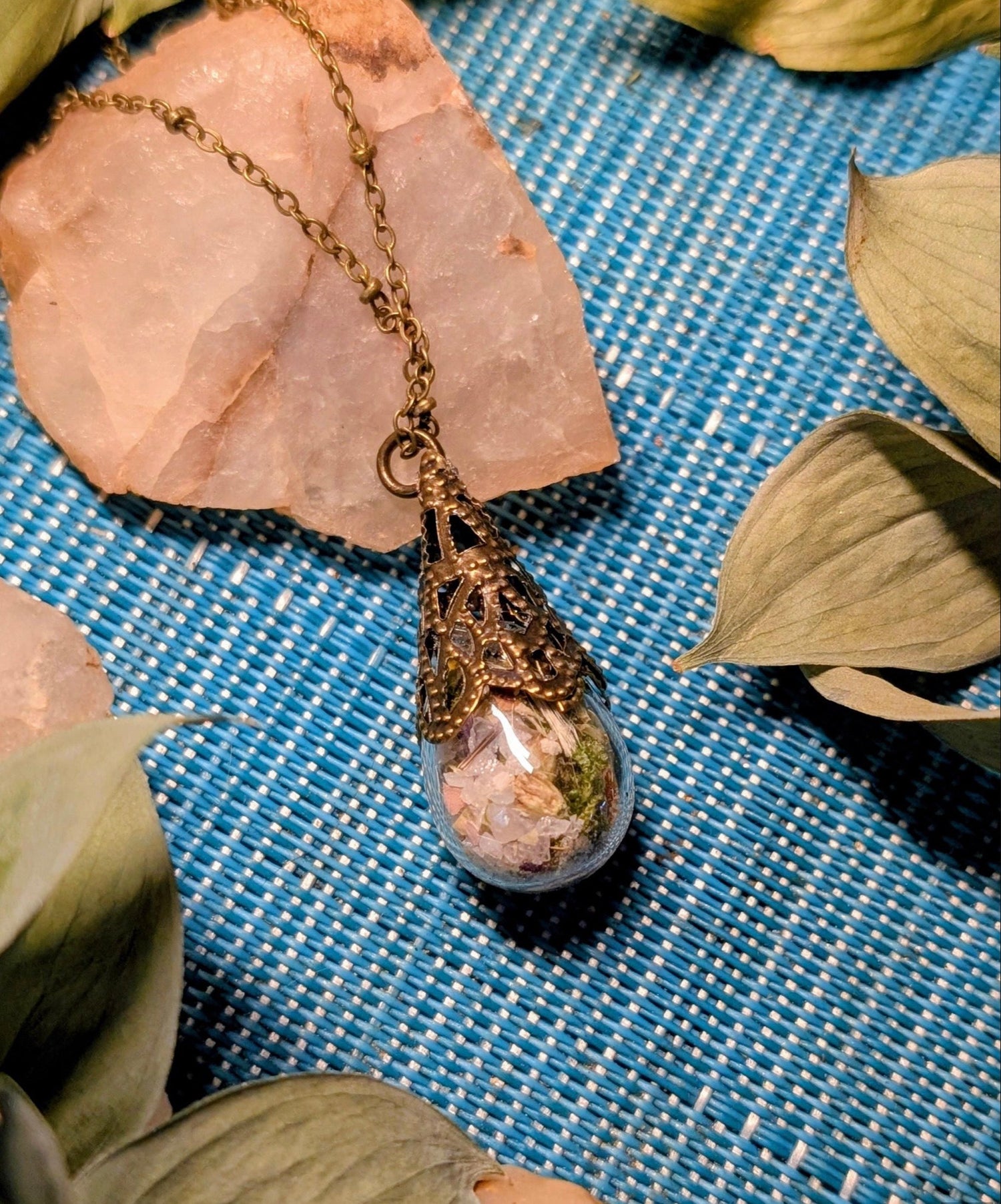 Unique Handcrafted Large Medicine Woman Floral Necklace with Quartz and Colorado Wildflowers (Copy)