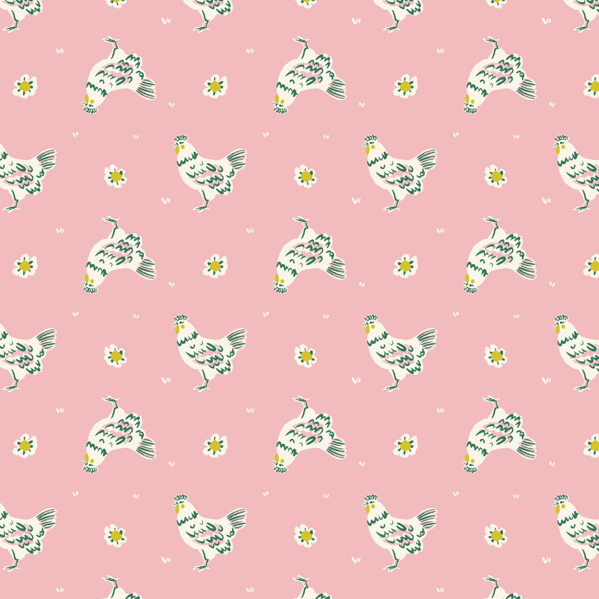 Pink Chickens Happy Homestead Quilting Cotton