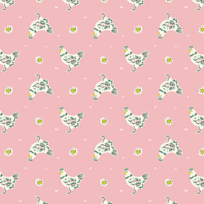 Pink Chickens Happy Homestead Quilting Cotton
