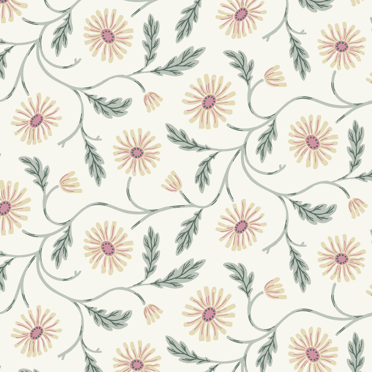 Trailing Floral Cream Flannel