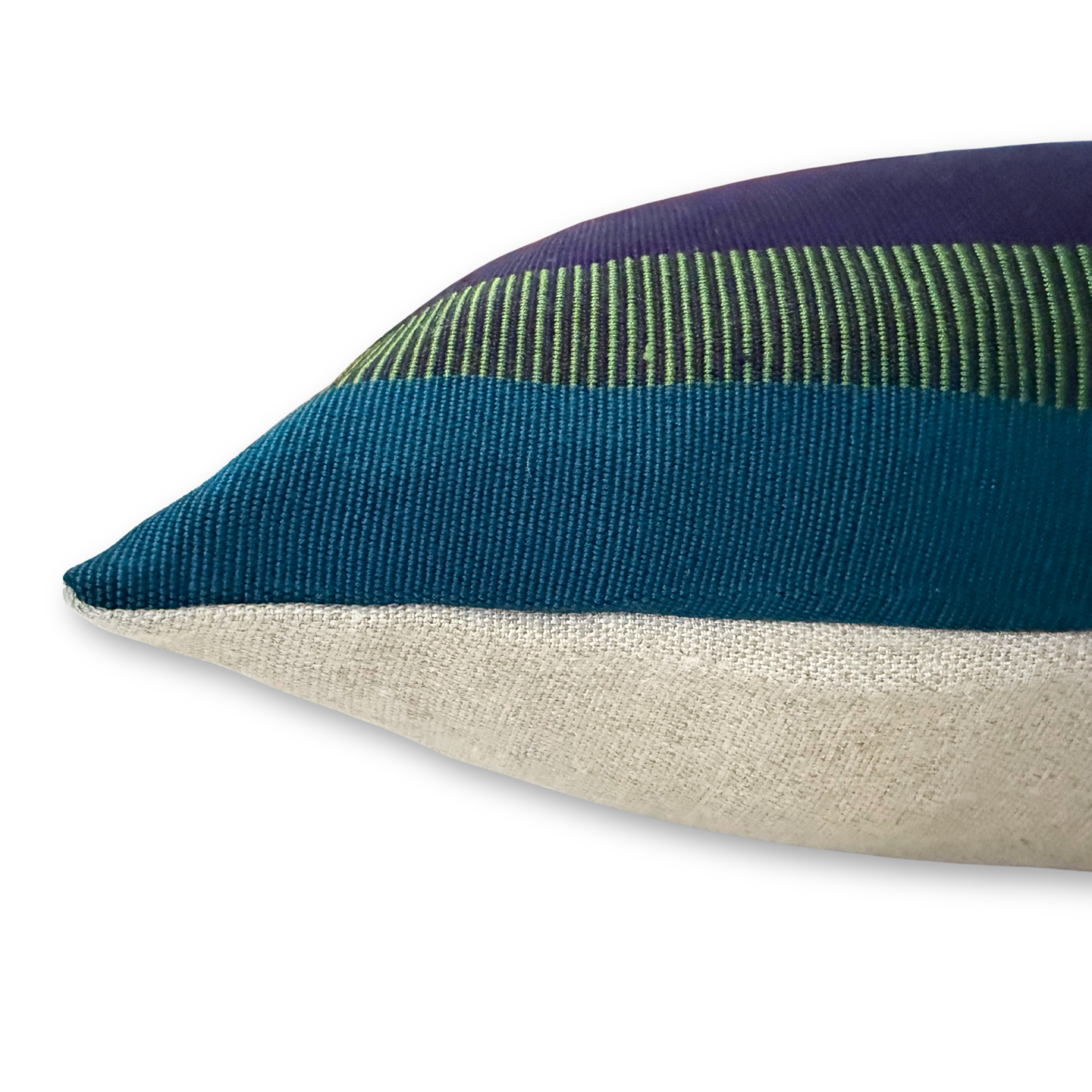 Handwoven Color Block &amp; Hemp Pillow - Navy &amp; Green