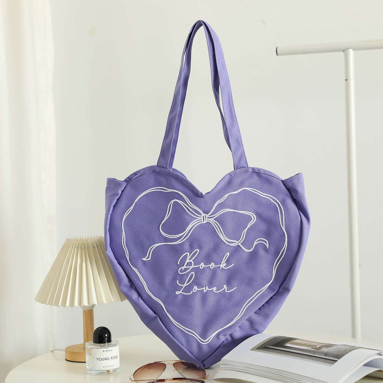 Book Lover Heart Embroidered Tote Bag | Reader Tote
