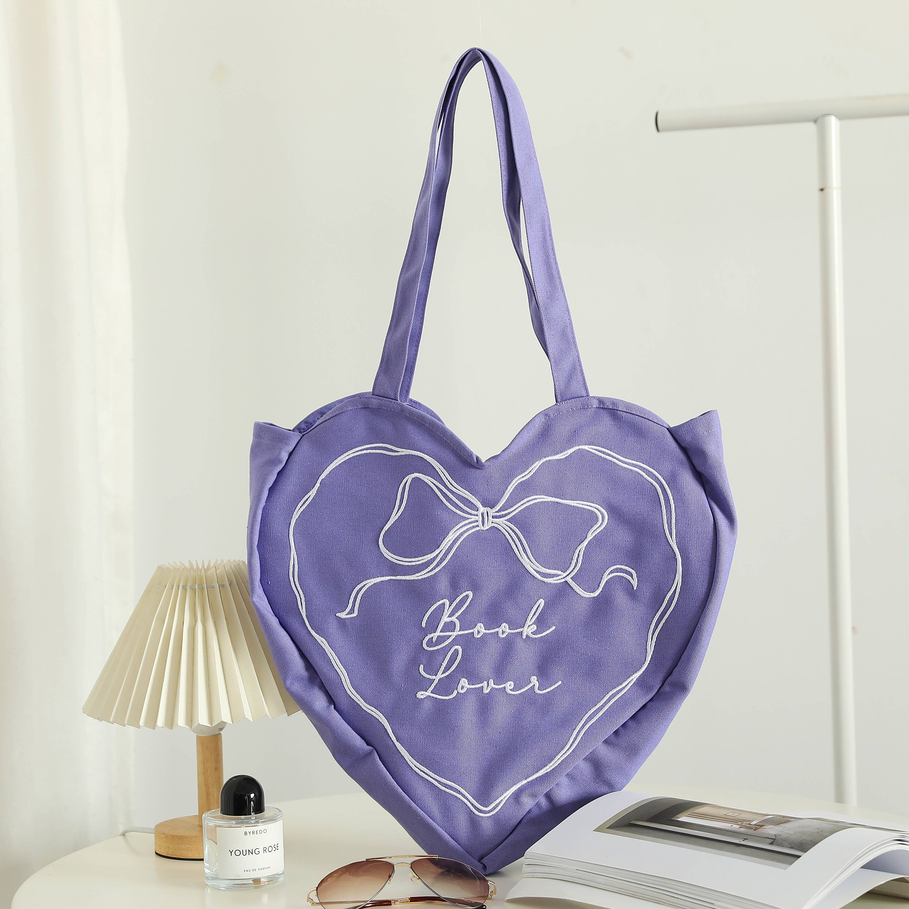 Book Lover Heart Embroidered Tote Bag | Reader Tote