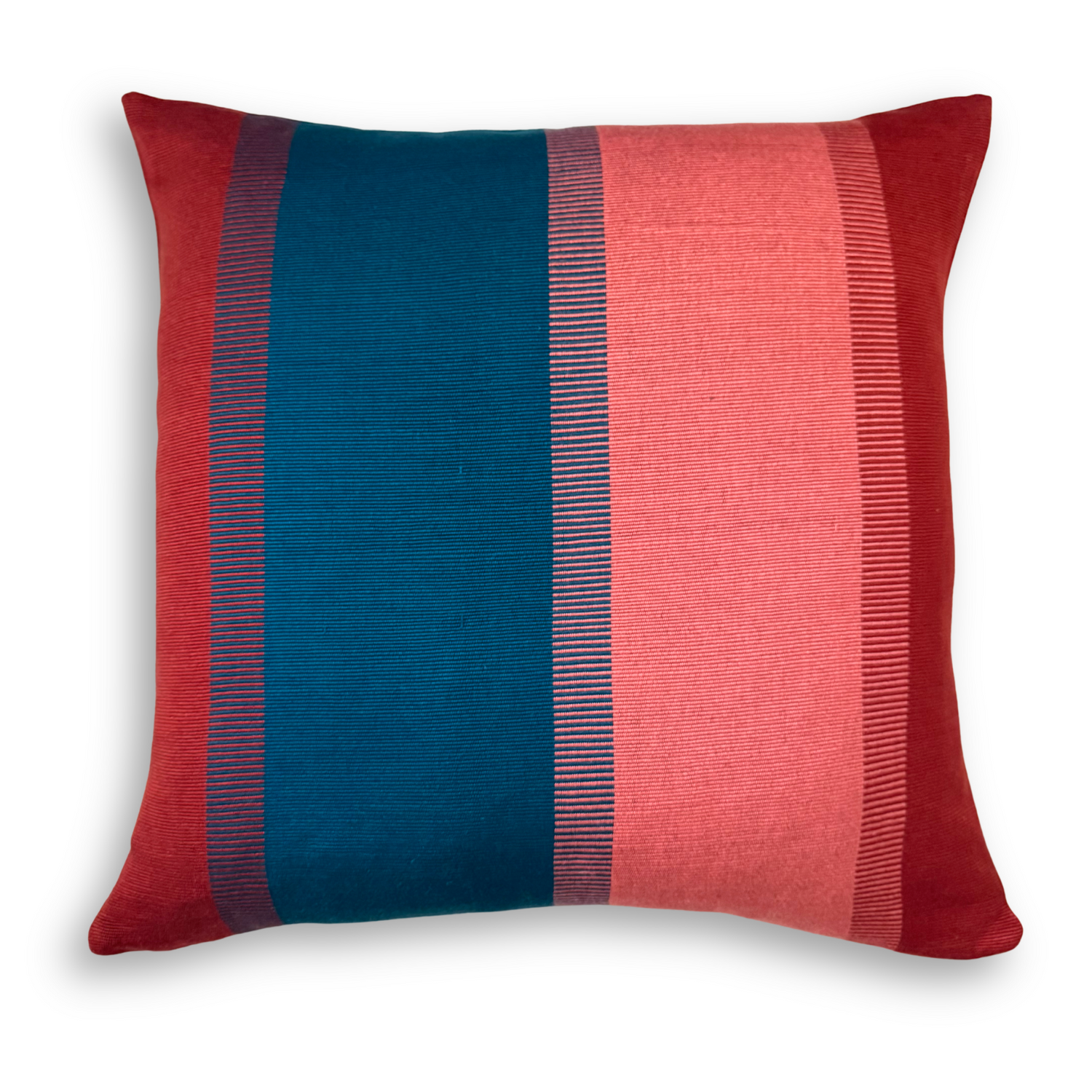 Handwoven Color Block &amp; Hemp Pillow - Light Terra Cotta &amp; Blue