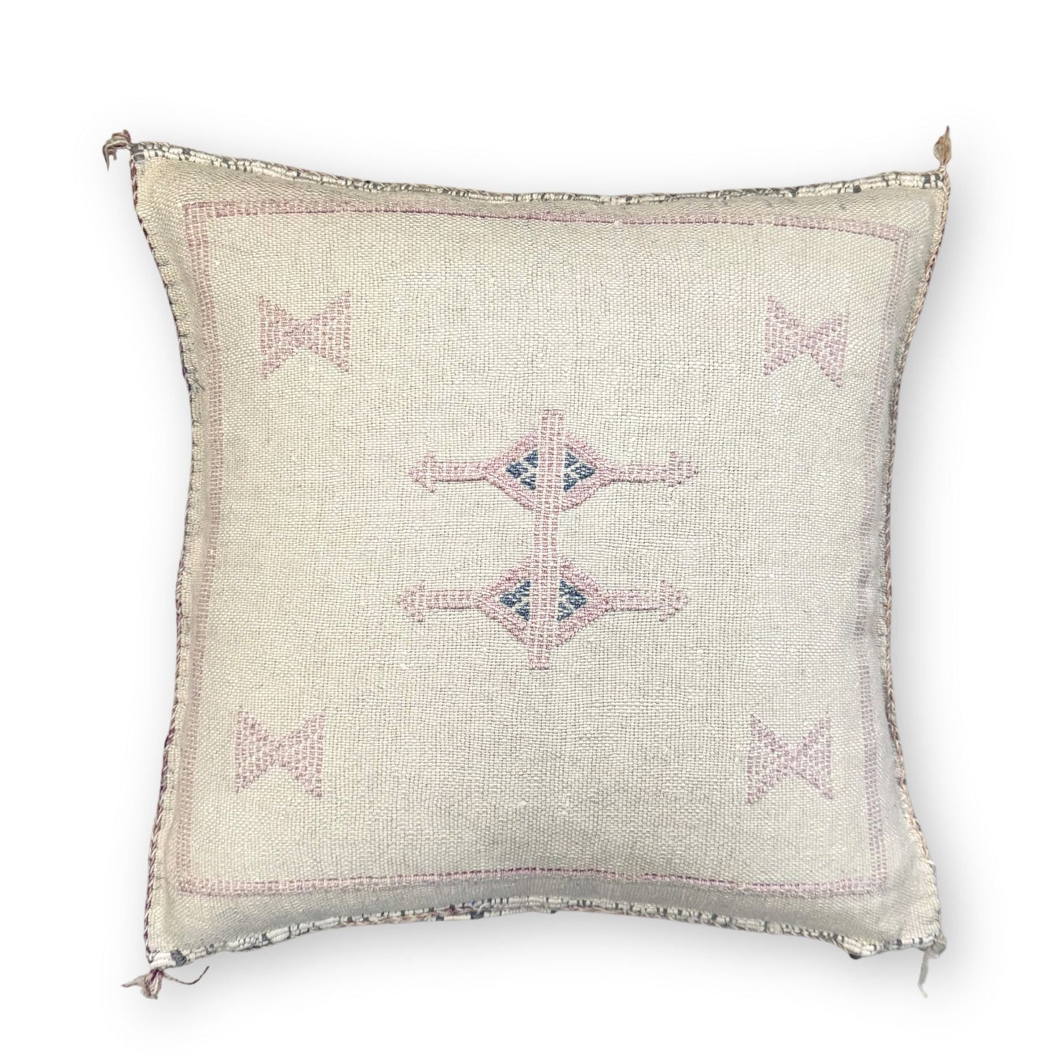 Ivory Sabra Cactus Silk Kilim Pillow Cover | Handwoven Moroccan Home Decor