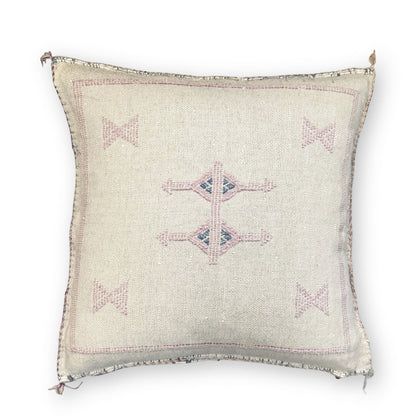 Ivory Sabra Cactus Silk Kilim Pillow Cover | Handwoven Moroccan Home Decor