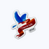Sticker with a sparrow carrying a banner reading &