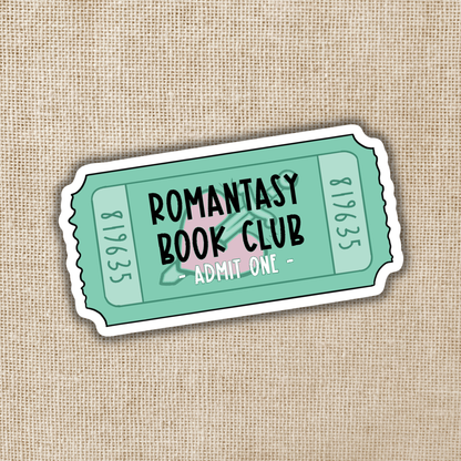 Sticker resembling a movie ticket with &