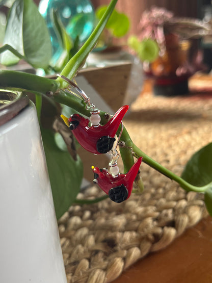 Red Bird Glass Earrings