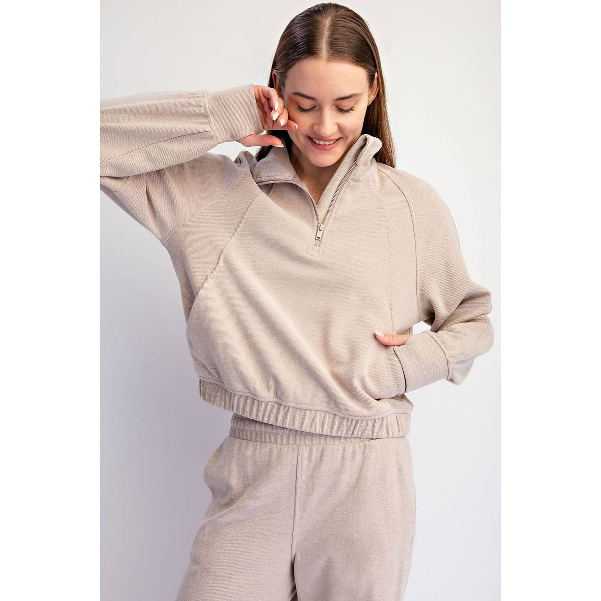 RIB BRUSHED QUARTER ZIP PULLOVER