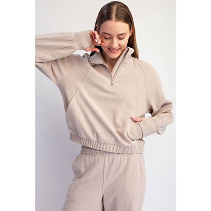 RIB BRUSHED QUARTER ZIP PULLOVER