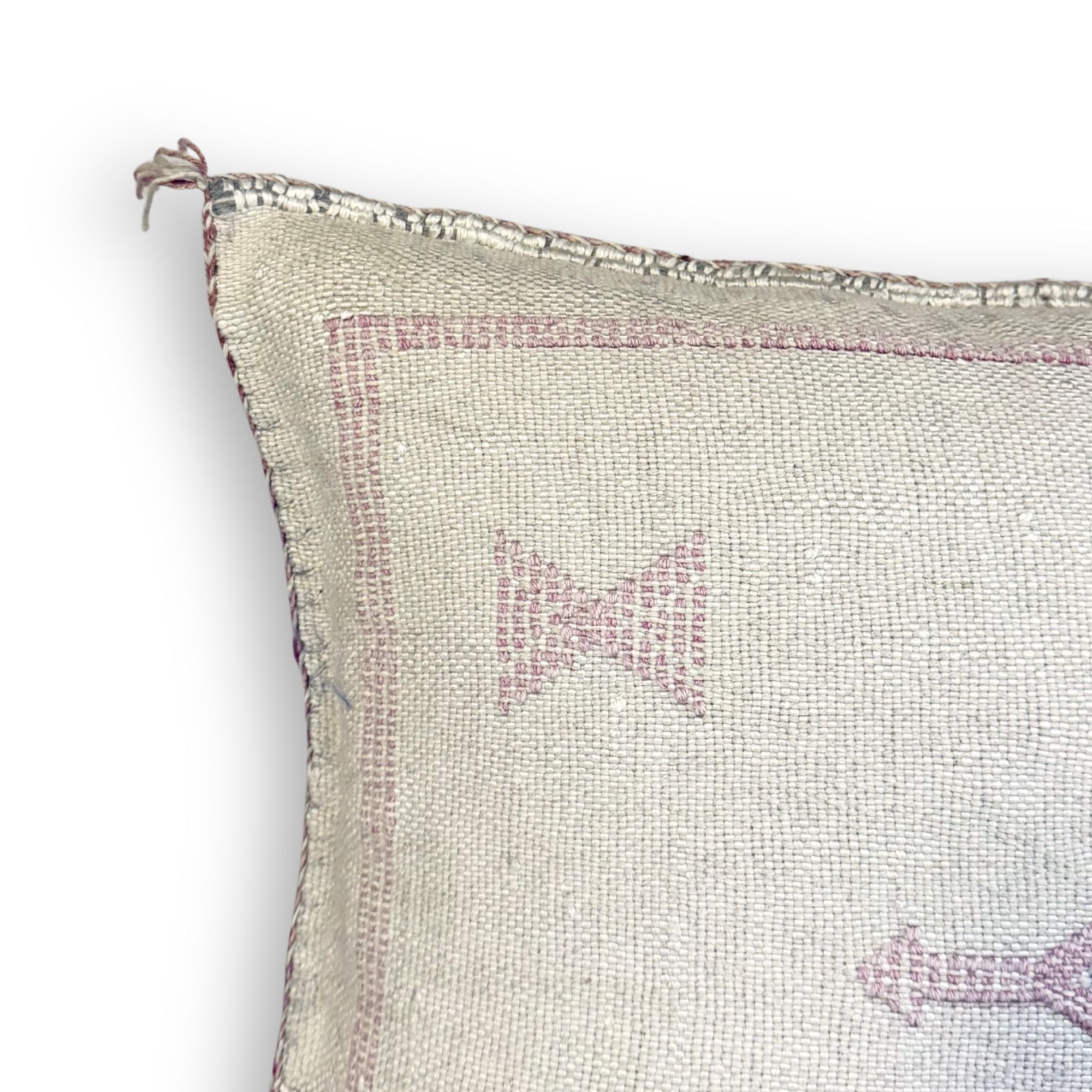 Ivory Sabra Cactus Silk Kilim Pillow Cover | Handwoven Moroccan Home Decor