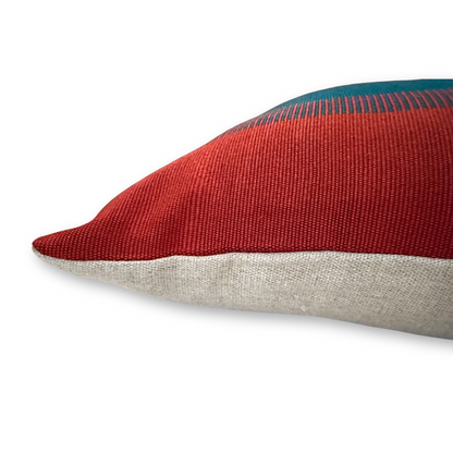 Handwoven Color Block &amp; Hemp Pillow - Light Terra Cotta &amp; Blue