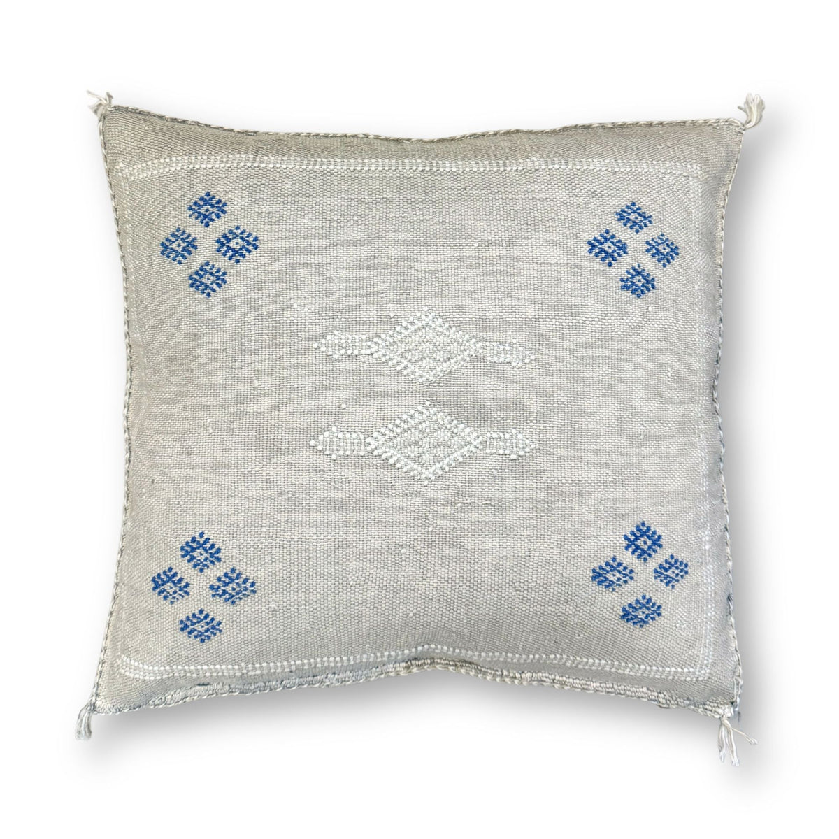 Ivory Sabra Cactus Silk Kilim Pillow Cover | Handwoven Moroccan Home Decor