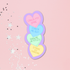 Heart-shaped pastel stickers with humorous text on a pink background with star decorations