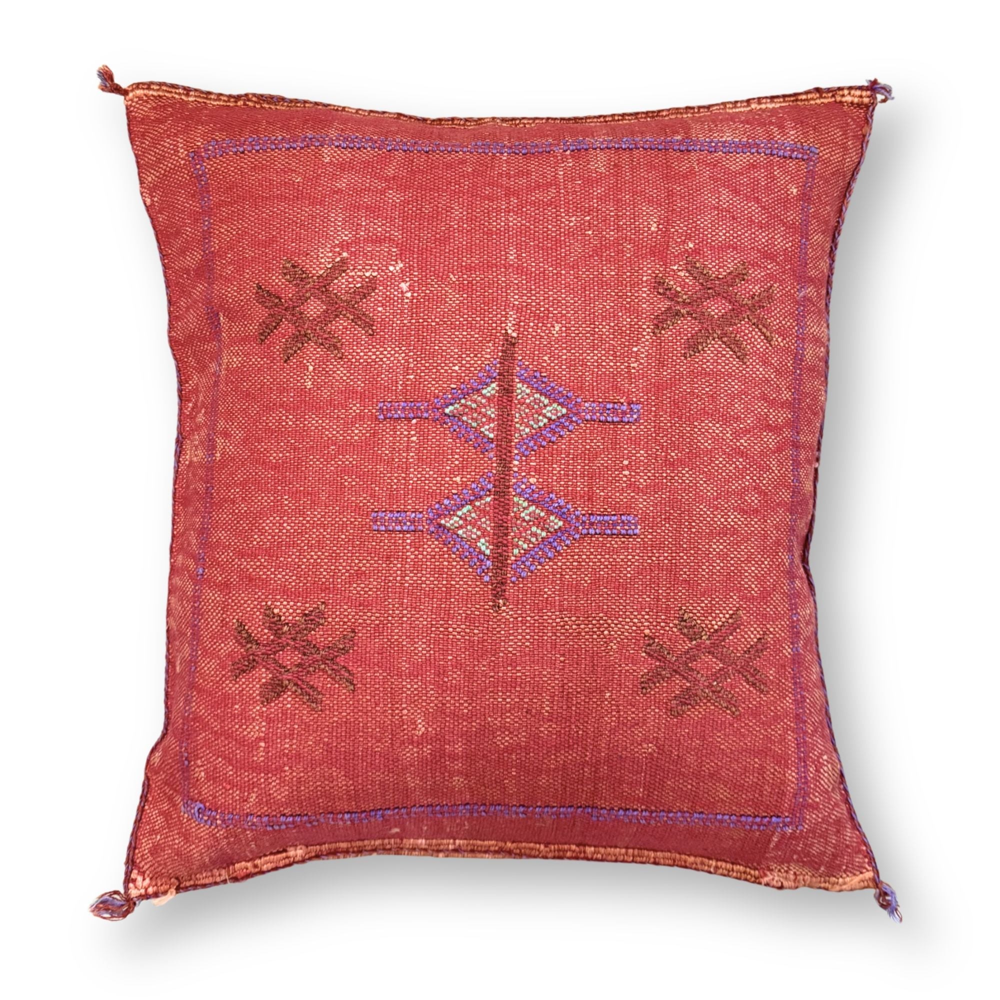 Red Sabra Cactus Silk Kilim Pillow Cover | Handwoven Moroccan Home Decor
