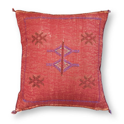 Red Sabra Cactus Silk Kilim Pillow Cover | Handwoven Moroccan Home Decor