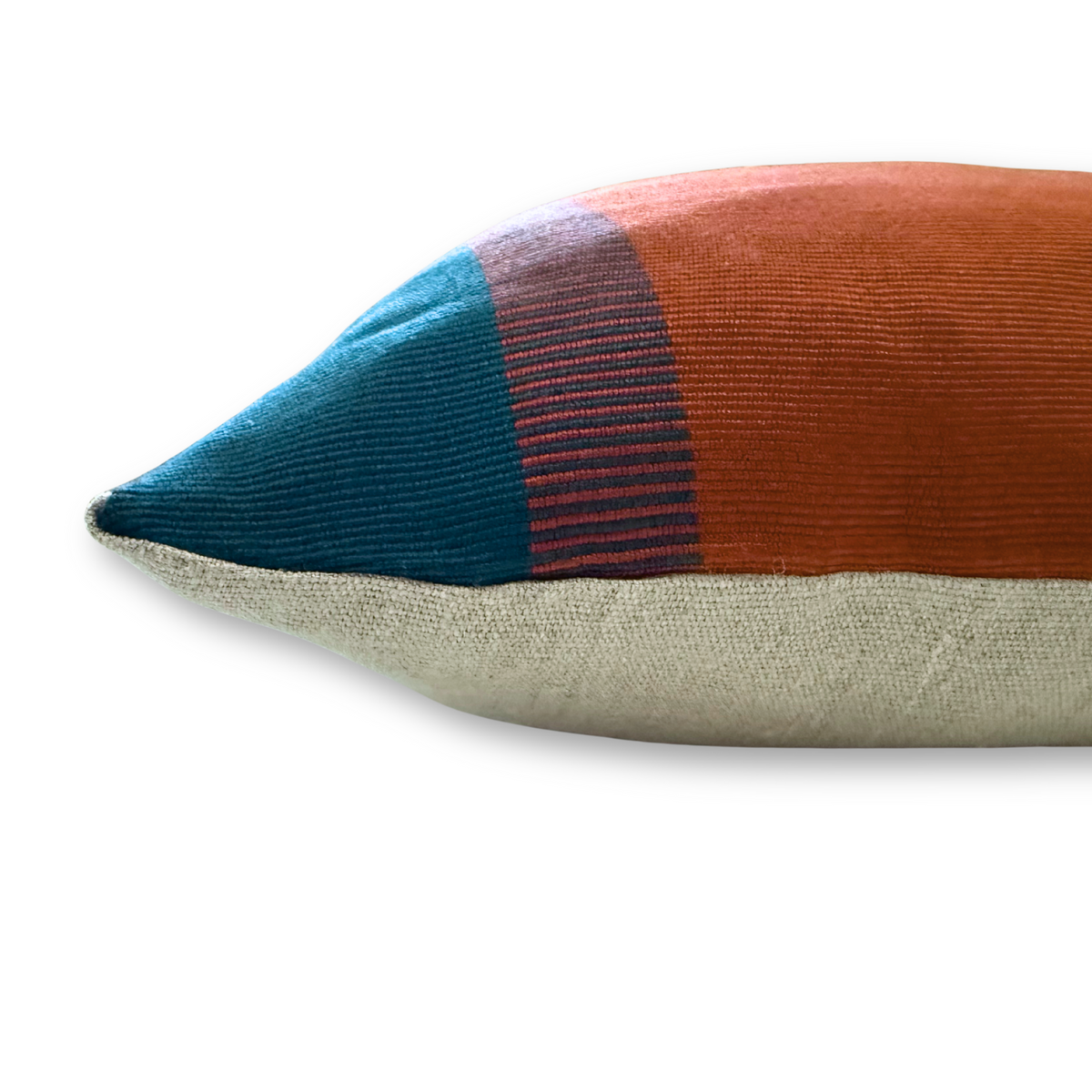 Handwoven Color Block &amp; Hemp Pillow - Light &amp; Dark Terra Cotta