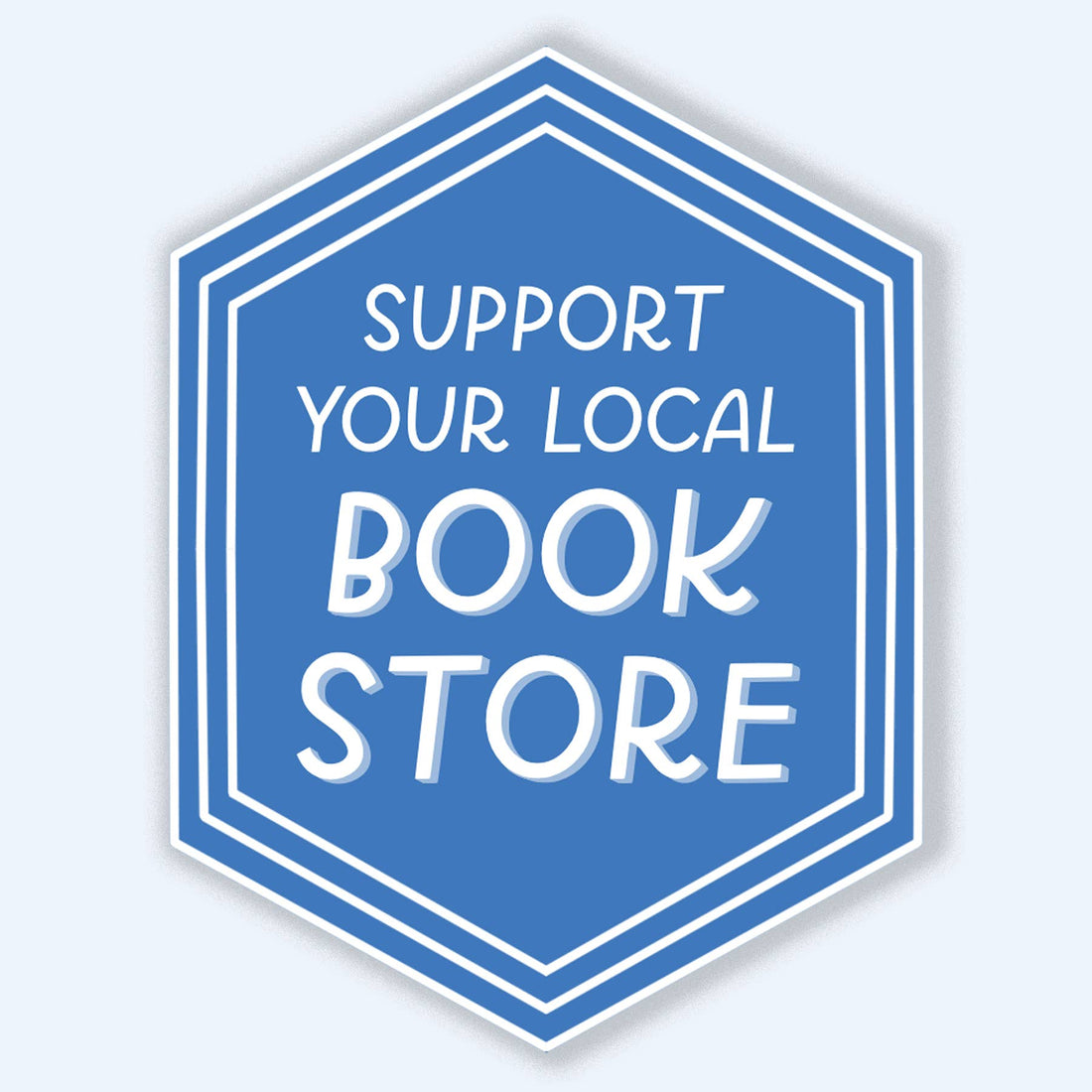Blue hexagonal sign with white text &