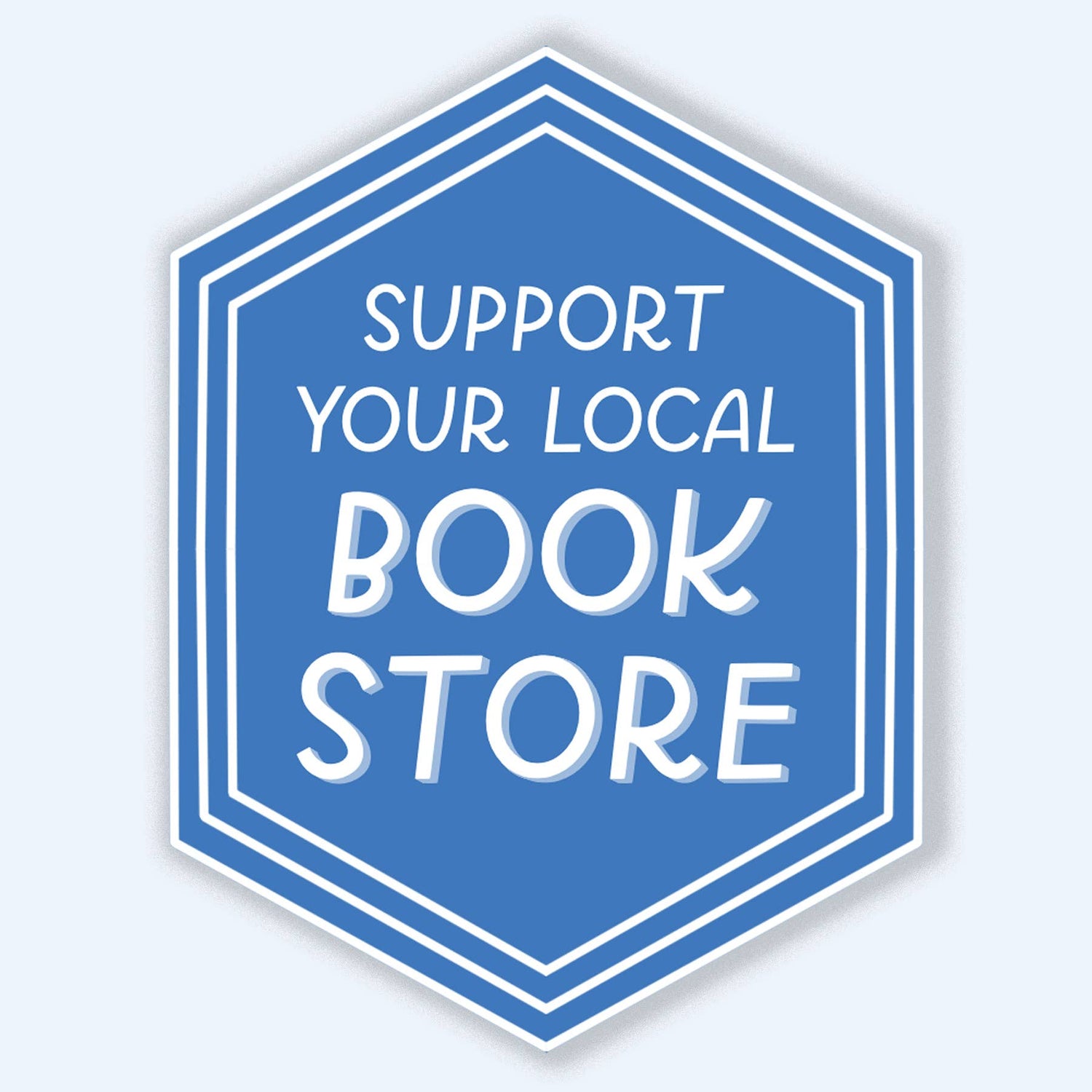 Blue hexagonal sign with white text &