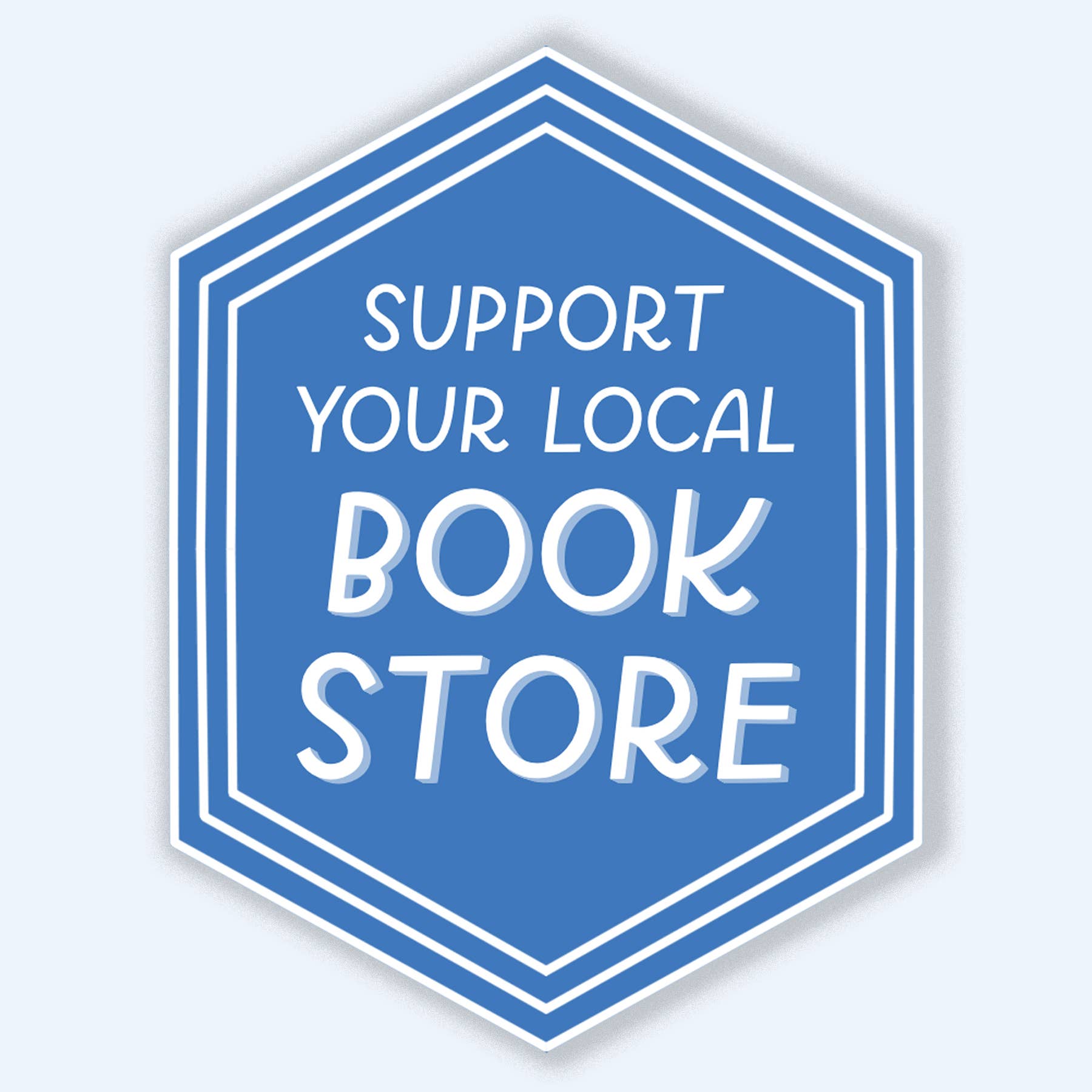 Blue hexagonal sign with white text &