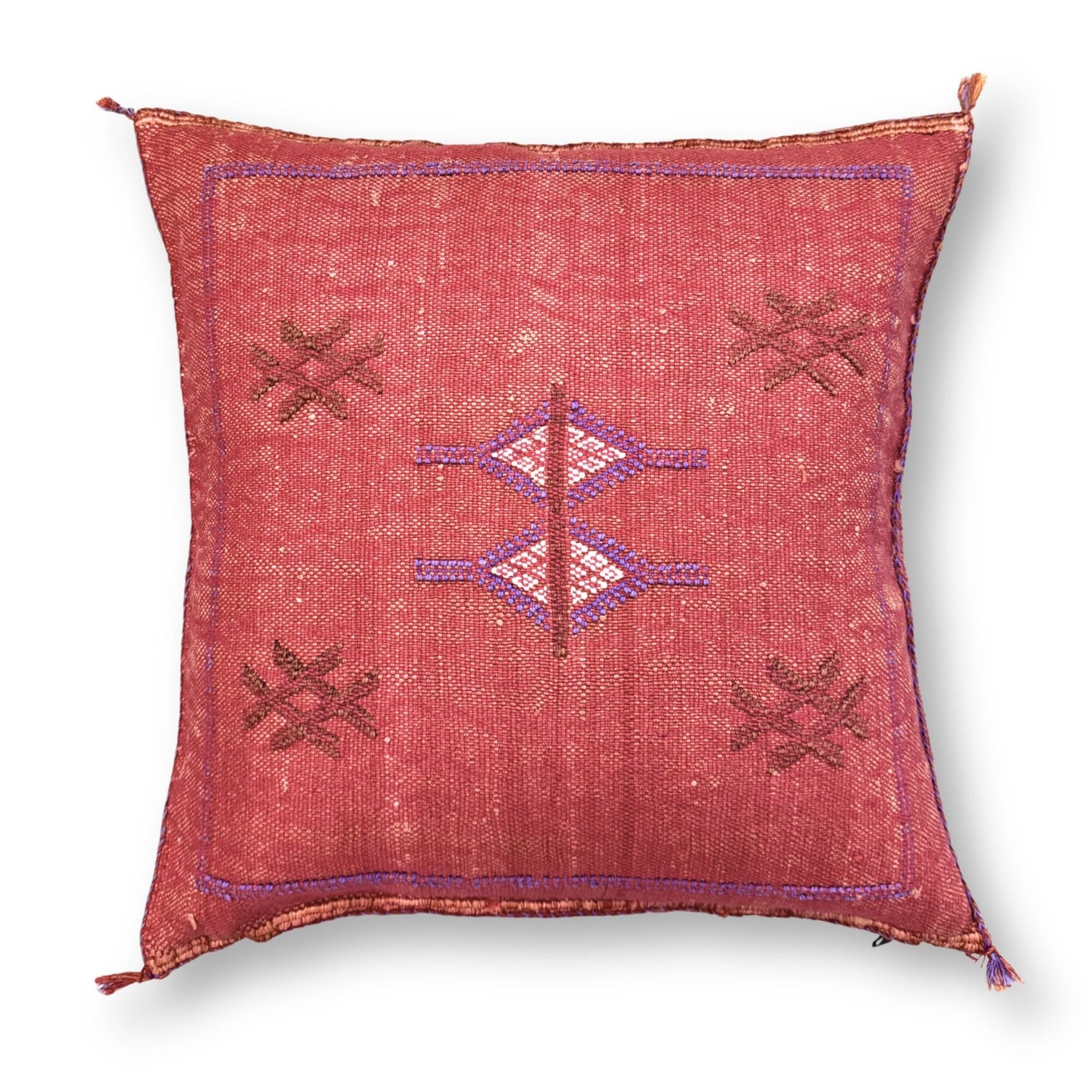 Red Sabra Cactus Silk Kilim Pillow Cover | Handwoven Moroccan Home Decor