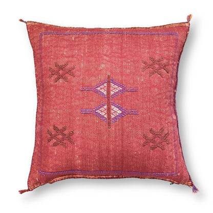 Red Sabra Cactus Silk Kilim Pillow Cover | Handwoven Moroccan Home Decor