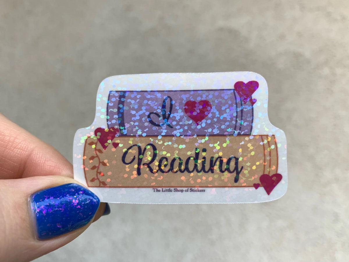 I Love Reading waterproof vinyl sticker for book club, kindle, and best friend