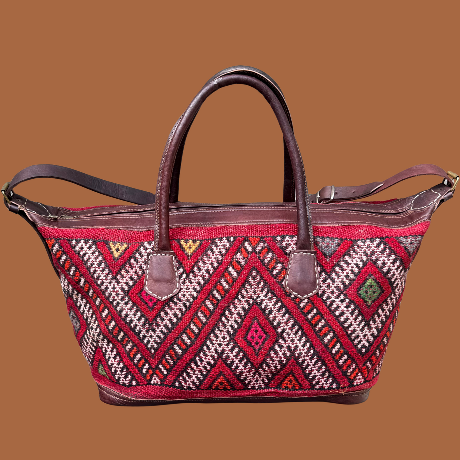 Kilim &amp; Leather Weekender Bag