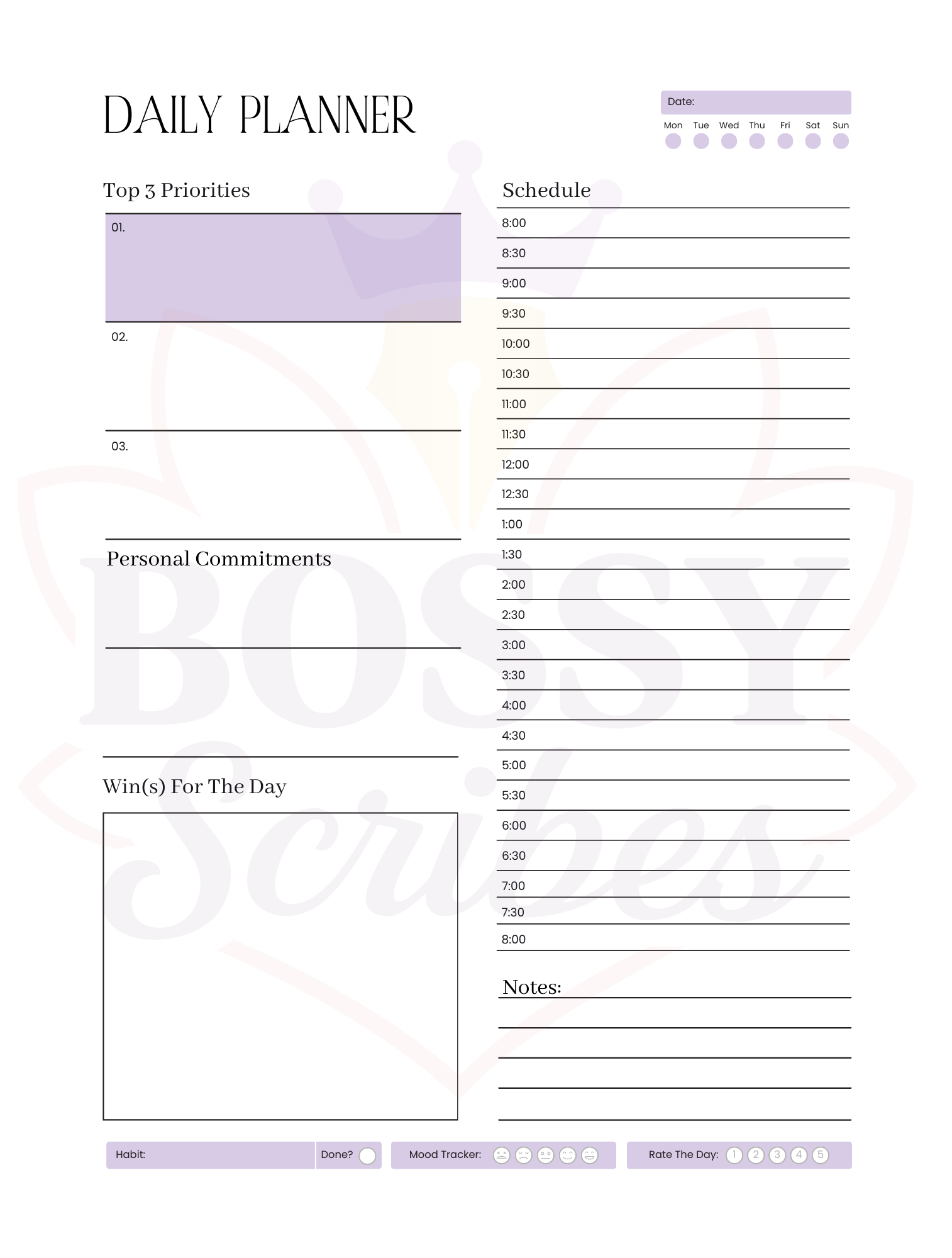 Bossy Scribes Life &amp; Business 3 mo Planner (7.25" x 9.75")