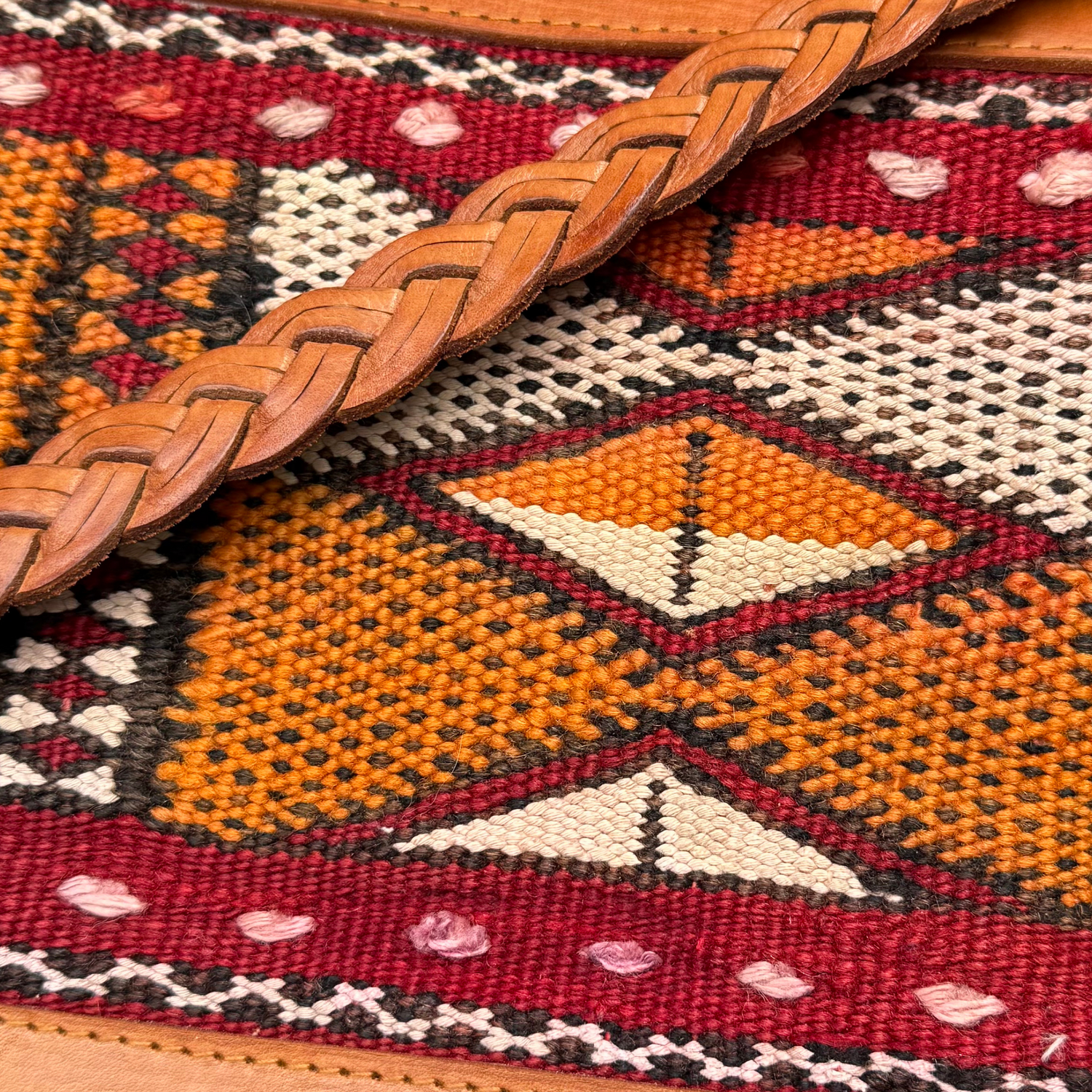 Leather &amp; Kilim Crossbody Bag – Handmade in Morocco from Full-Grain Vegetable-Tanned Leather