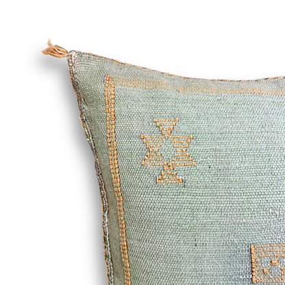 Light Blue-Green Sabra Cactus Silk Kilim Pillow Cover | Handwoven Moroccan Home Decor