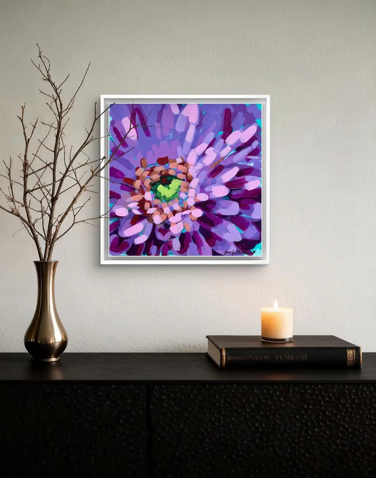 Original Purple Mum Painting, Acrylic Floral Wall Art, 12x12 Canvas