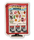 Sticker vending machine with various stickers on a white background