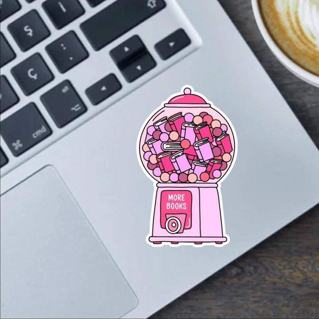 Pink gumball machine sticker with &