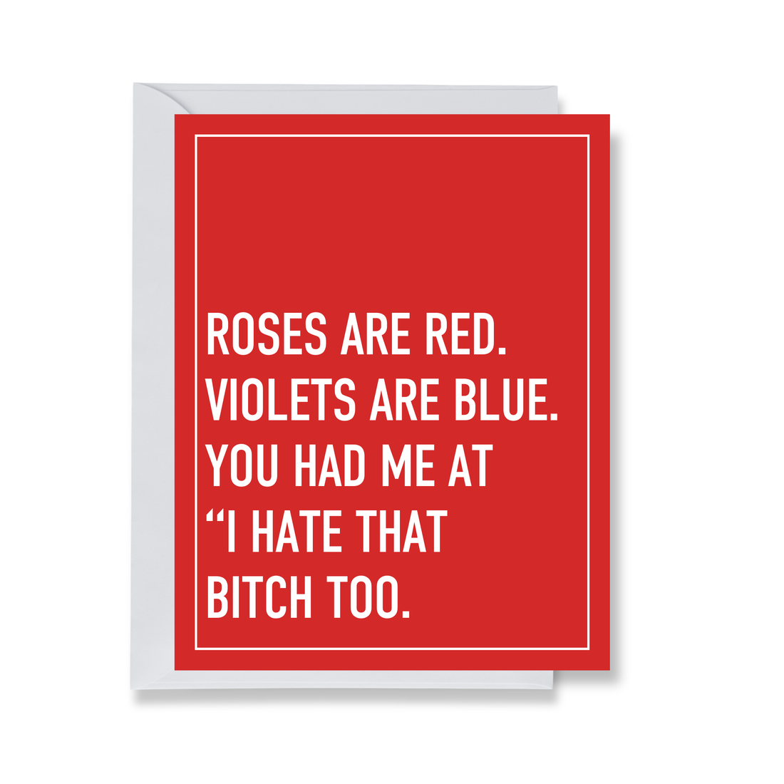 Red card with white text on a white background