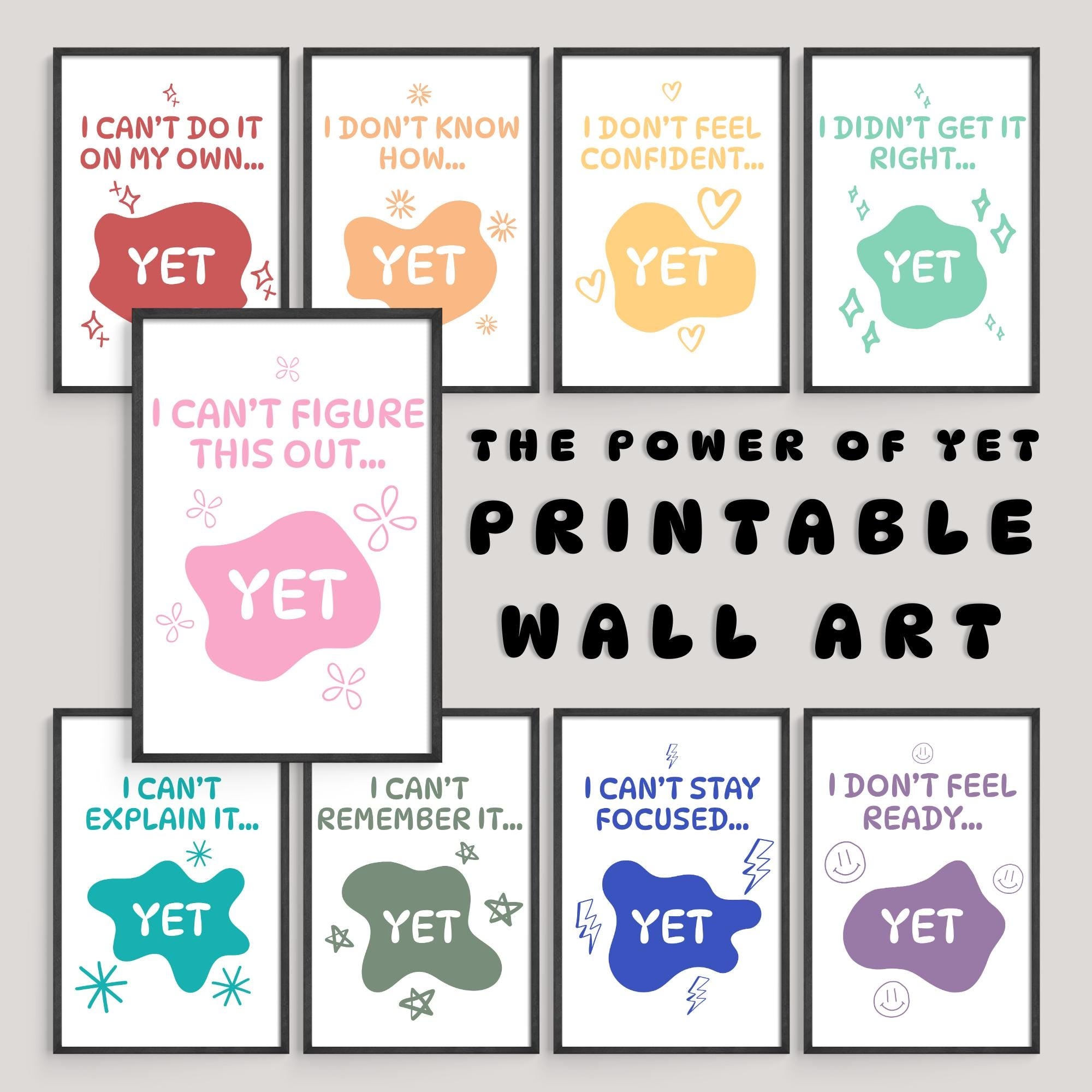 Power of Yet Wall Art | Growth Mindset &amp; Social Emotional Learning Print Set (Digital Download)